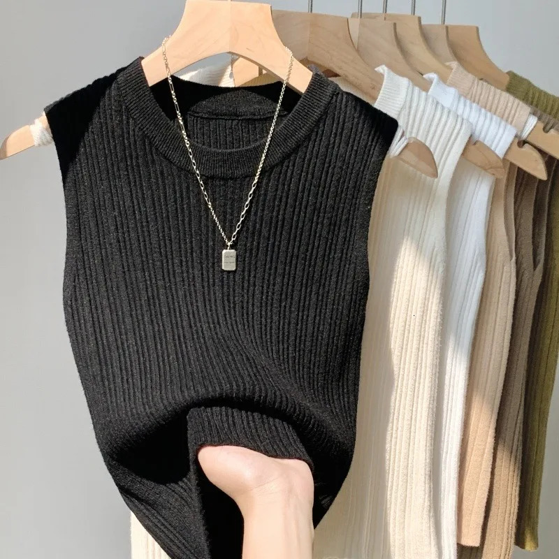 AOSSVIAO 2025 womens waist jacket threaded wide edge temperature summer short sleeved knitted sleeveless bottom shirt 250414Z