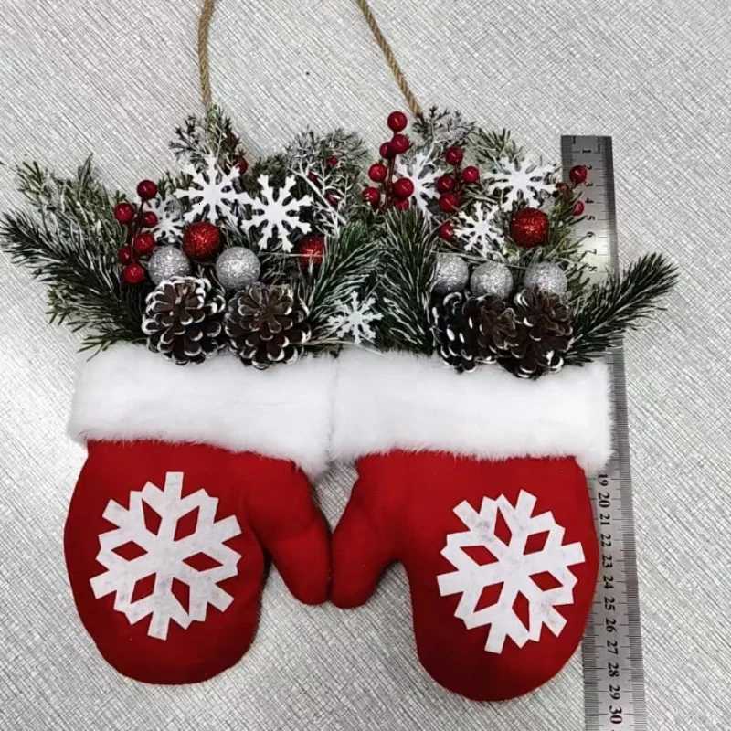2025 Christmas Garland Creative Glove Shaped Simulated Flower Wreath Window Door Gate Decoration Door Sign Xmas Party DecorationM251115