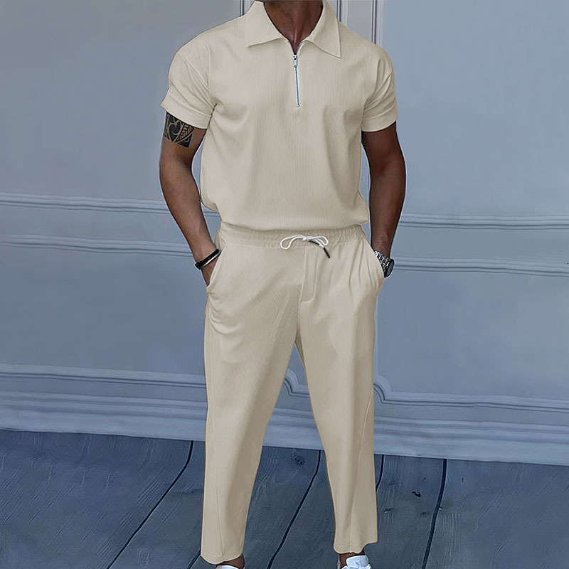 2025 suit summer slim fit corduroy youth casual men's two-piece set