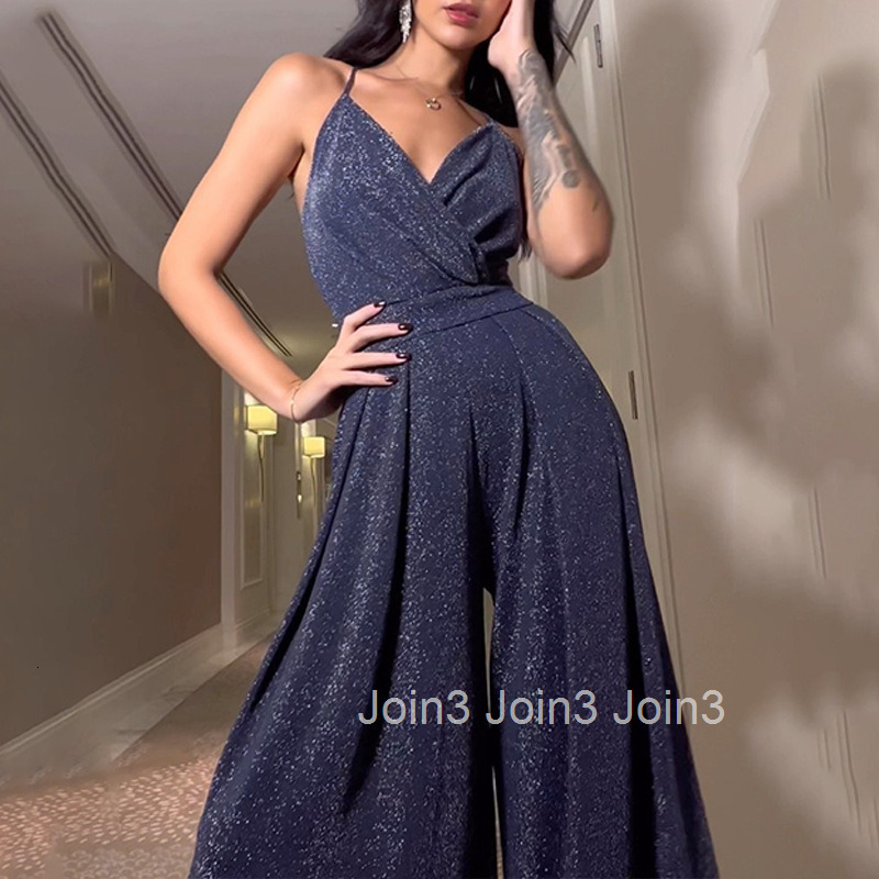 2025 New Sleeveless Camisole V-neck Tight Fitting Hip Hugging Open Back Wide Leg Jumpsuit