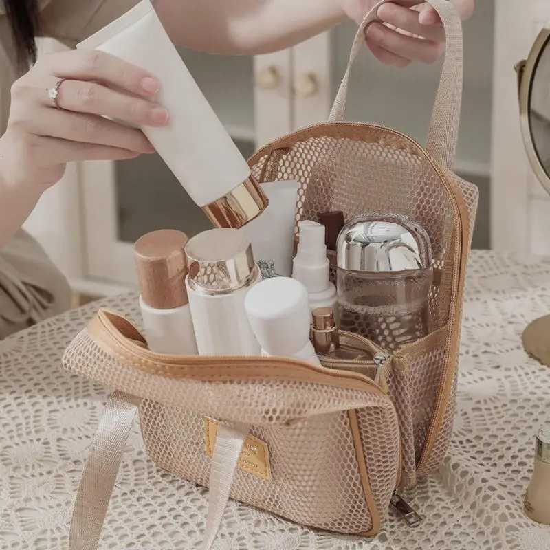 Mesh Makeup Bag Zipper Toilet Organizer Makeup Bag Multi functional Female Lipstick Key Coin Wallet Bag HandbagXJ250415