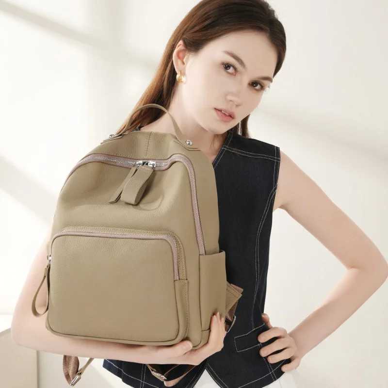 New Top Layer Cowhide Large Capacity Laptop Leather Backpack Double Shoulder Casual School Travel Commuter Womens Bag MochilaW251114