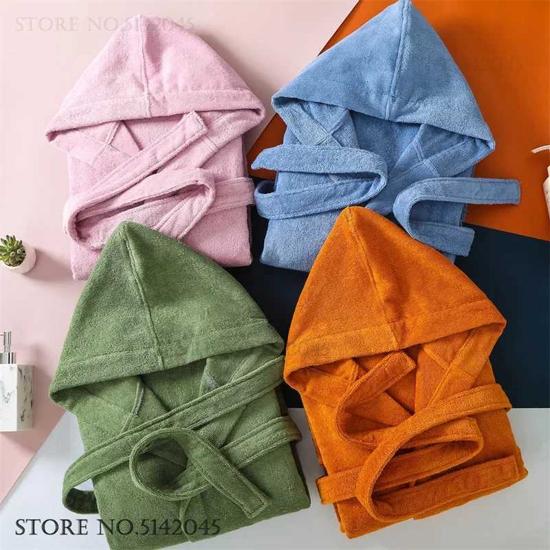 100 Cotton Sleepwear Autumn Winter Thicken Terry Towel Couple Bathrobe Kimono Gown Long Hooded Robe Loungewear Loose Home Dress C251115