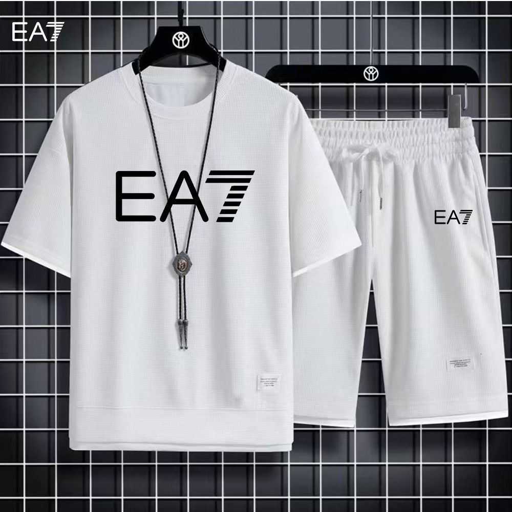 Summer new waffle style mens short sleeved suit mens Korean version youth handsome short sleeved shorts casual two-piece set trendy