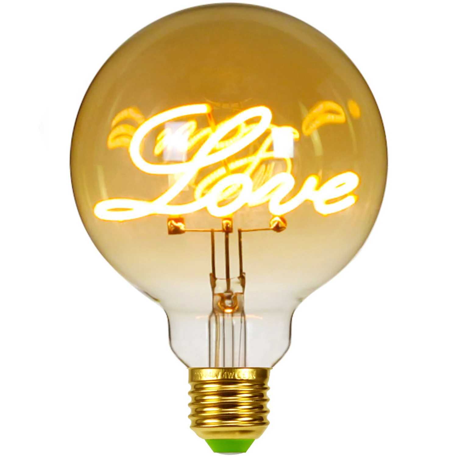 Retro Edison Bulb Dimmable E27 220V 110V 4W G95 Love Letter Light Home Decor LED Filament Bulb C251115