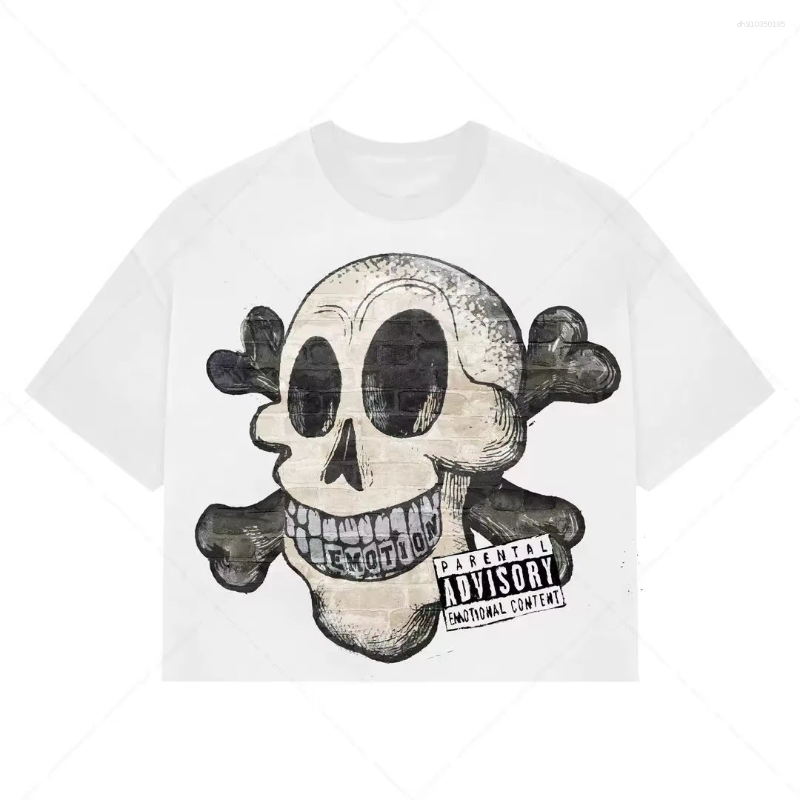 Mens T Shirts American Retro Skull Hip-hop And Womens Loose Trendy Brand Casual Street Cotton Heavy Short-sleeved Printed T-shirt