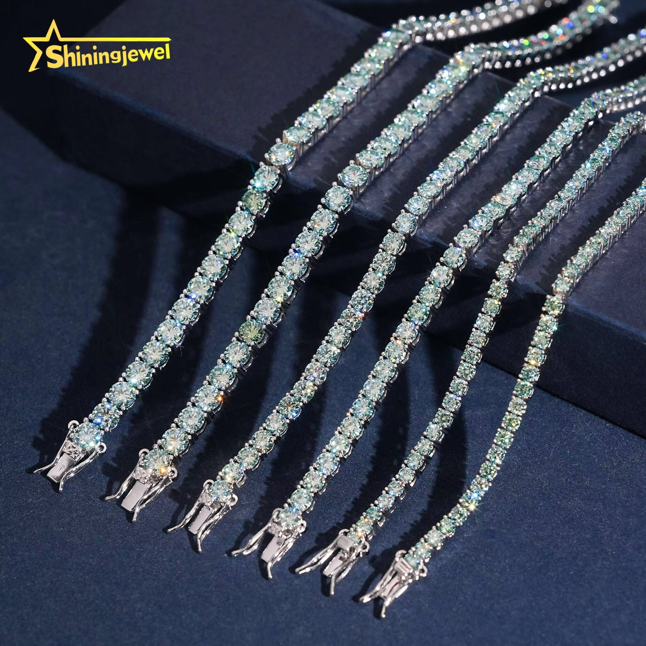 925 Sterling Silver Bracelet Men Women GRA Certificated 3mm 4mm 5mm Blue Green Moissanite Tennis Bracelet Daily Wear