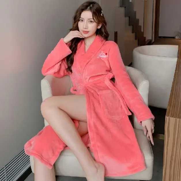Women Winter Warm Flannel Kimono Robe Sleepwear Female Print Floral Nightdress Dressing Gown Lounge Wear Hotel Bathrobe C251115