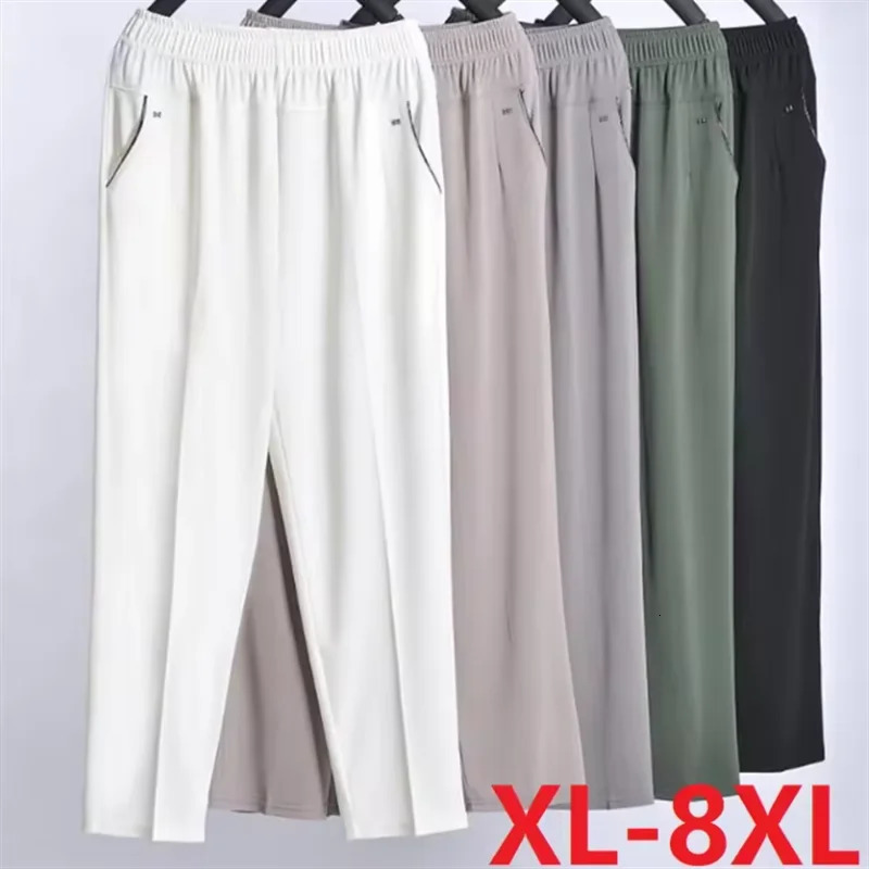 6XL 7XL 8XL womens summer pants plus size elastic high waist casual nine for middleaged and elderly women straight mom 250414