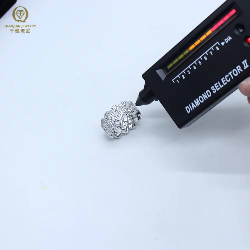 Pass Diamond Tester VVS Moissanite Cuban Ring Mens Wholesale Price Gold Plated 925 Sterling Silver Stock Jewelry Ring for Men