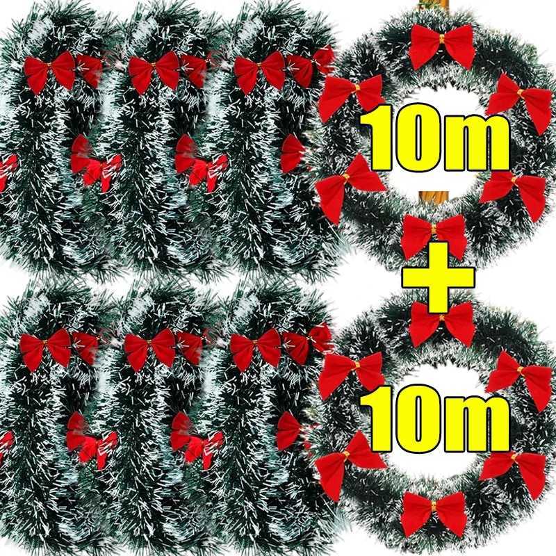 Christmas Tinsel Ribbons with Red Gold Bow Ribbon Garland Xmas Tree Hanging Pendent Wreath Ornament Wedding Party DecorationM251115