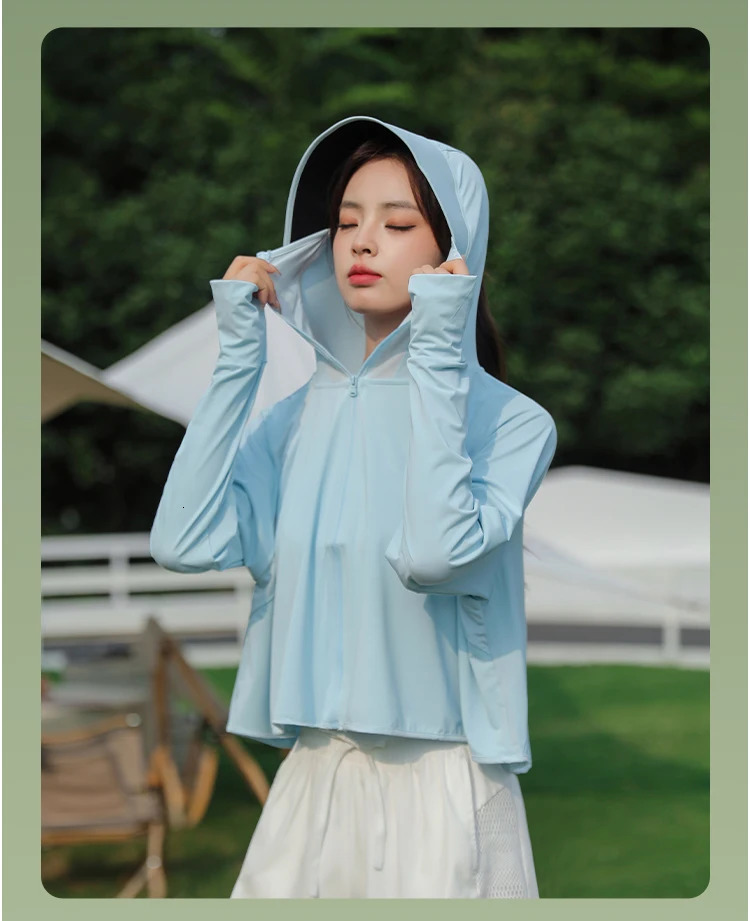 Outdoor Sun Protection Ice Silk Suscreen Clothing Hooded Brim UPF50 Womens Sun Protection Mountaineering Breathable Jackets 250415