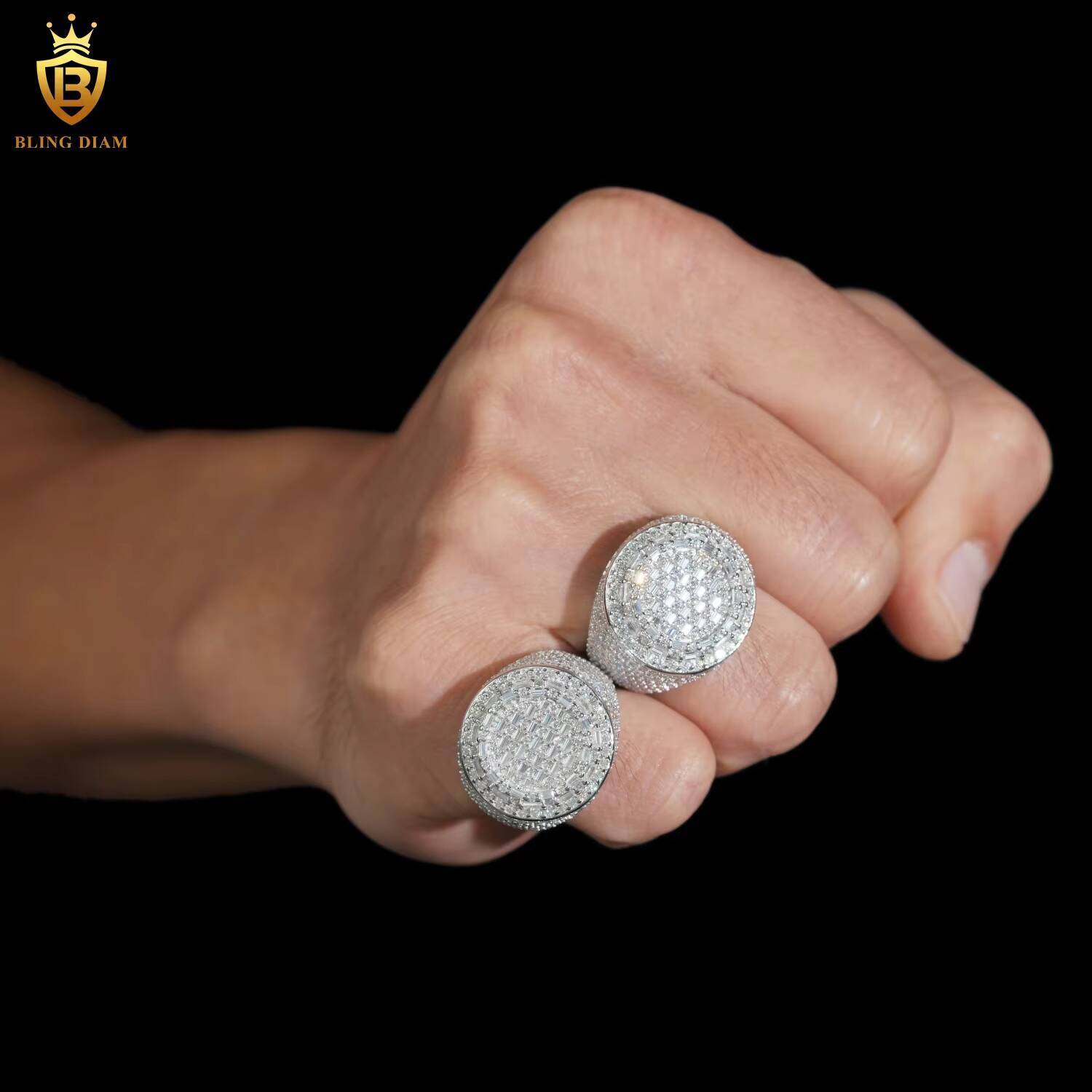 Rapper Hip Hop Custom Iced Out Men Ring VVS Moissanite 925 Sterling Silver Rings Diamond Jewelry Ring