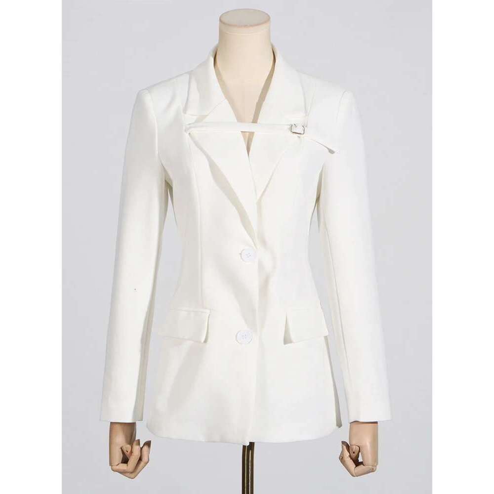 VGH Hollow Out Patchwork Belt Casual Blazers For Women Lapel Long Sleeve Temperament Slimming Solid Coats Female Fashion Style