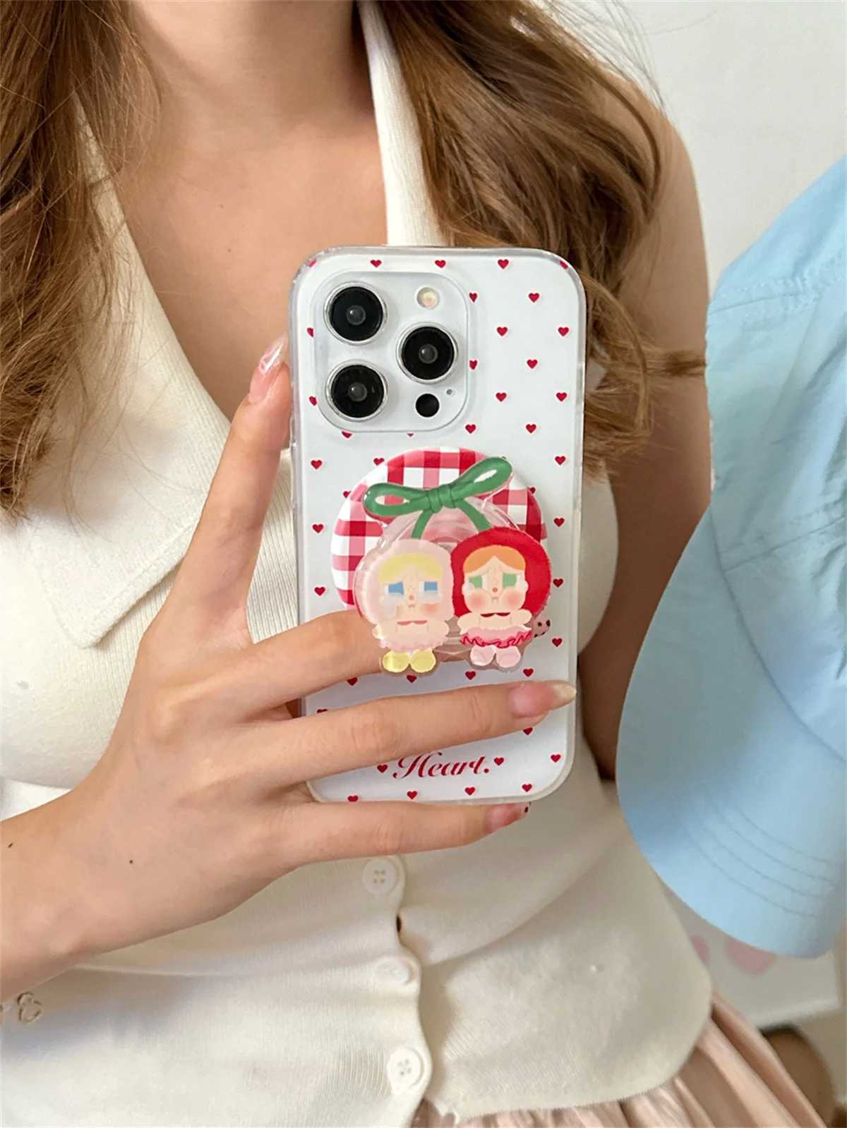 Fashion Cute Polka Dot Magnetic Phone Case For iPhone 16 Pro 15 13 14 Pro Max Cover with Cherry Stand Holder For Cases J251202