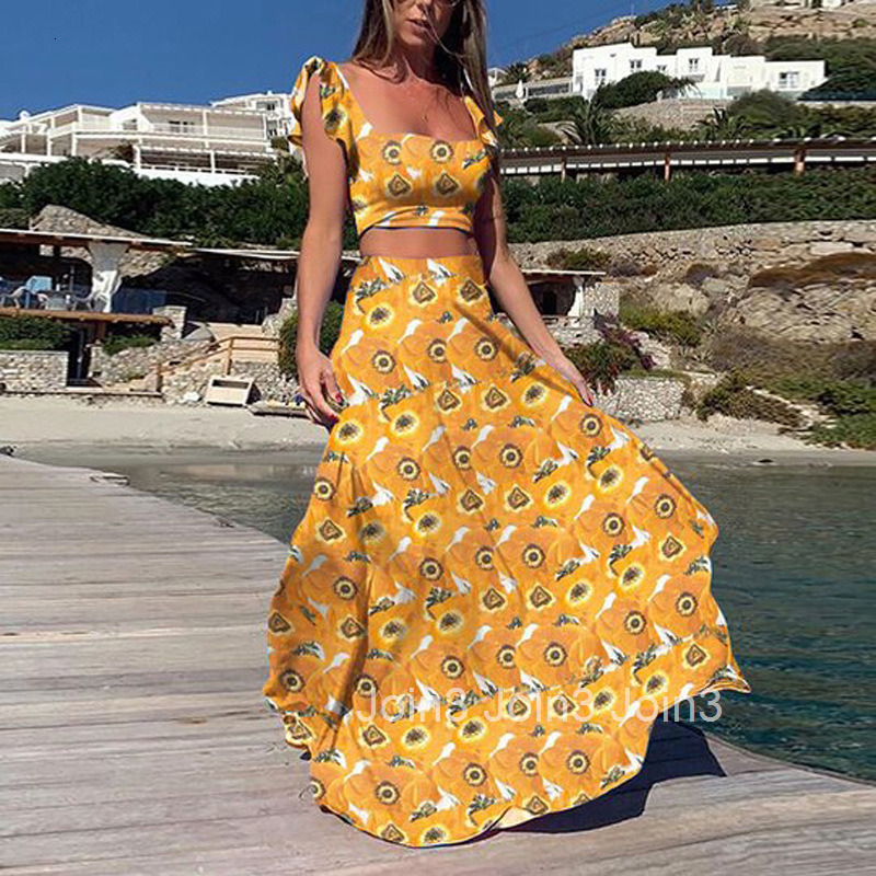 2025 Summer New Womens Bohemian Sexy Printed Sleeveless Dress Set