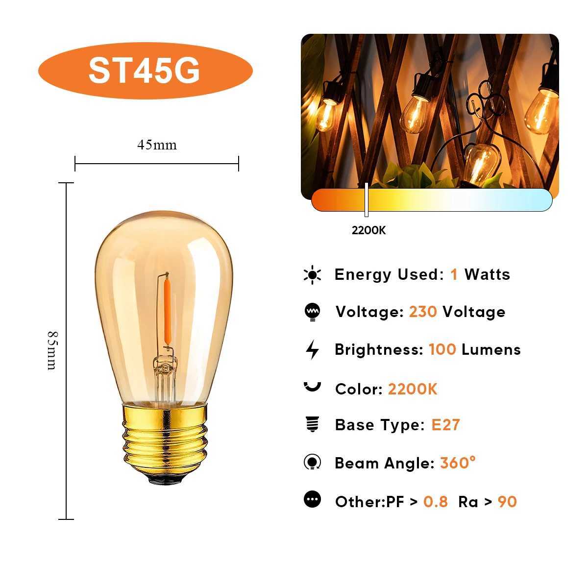 Vintage ST45 Led Filament Bulb 1W Equal to 10W incandescant Lamp E27 Base Amber Glass 2200K Warm Yellow Replacement Edison Bulbs C251115