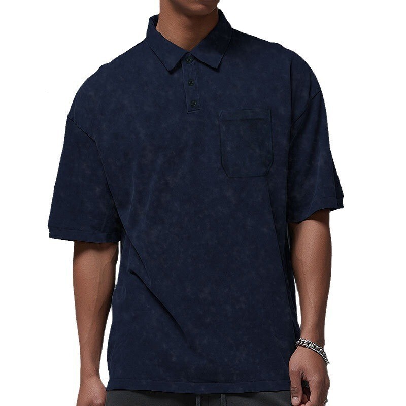 New Summer Casual Flip Collar Short sleeved Men's High Street T-shirt Polo Shirt