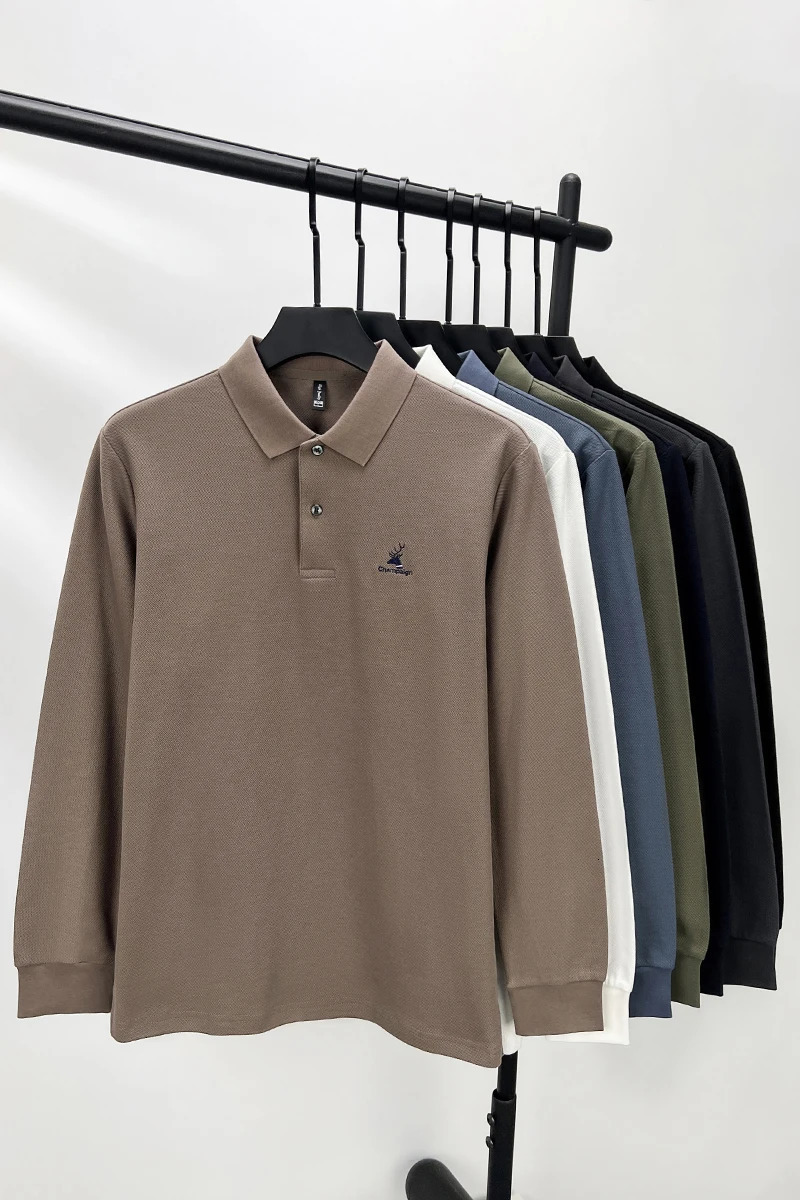 100 pure cotton long sleeved mens polo shirt with automatic fashion deer head exquisite embroidery soft and comfortable Ts 250411