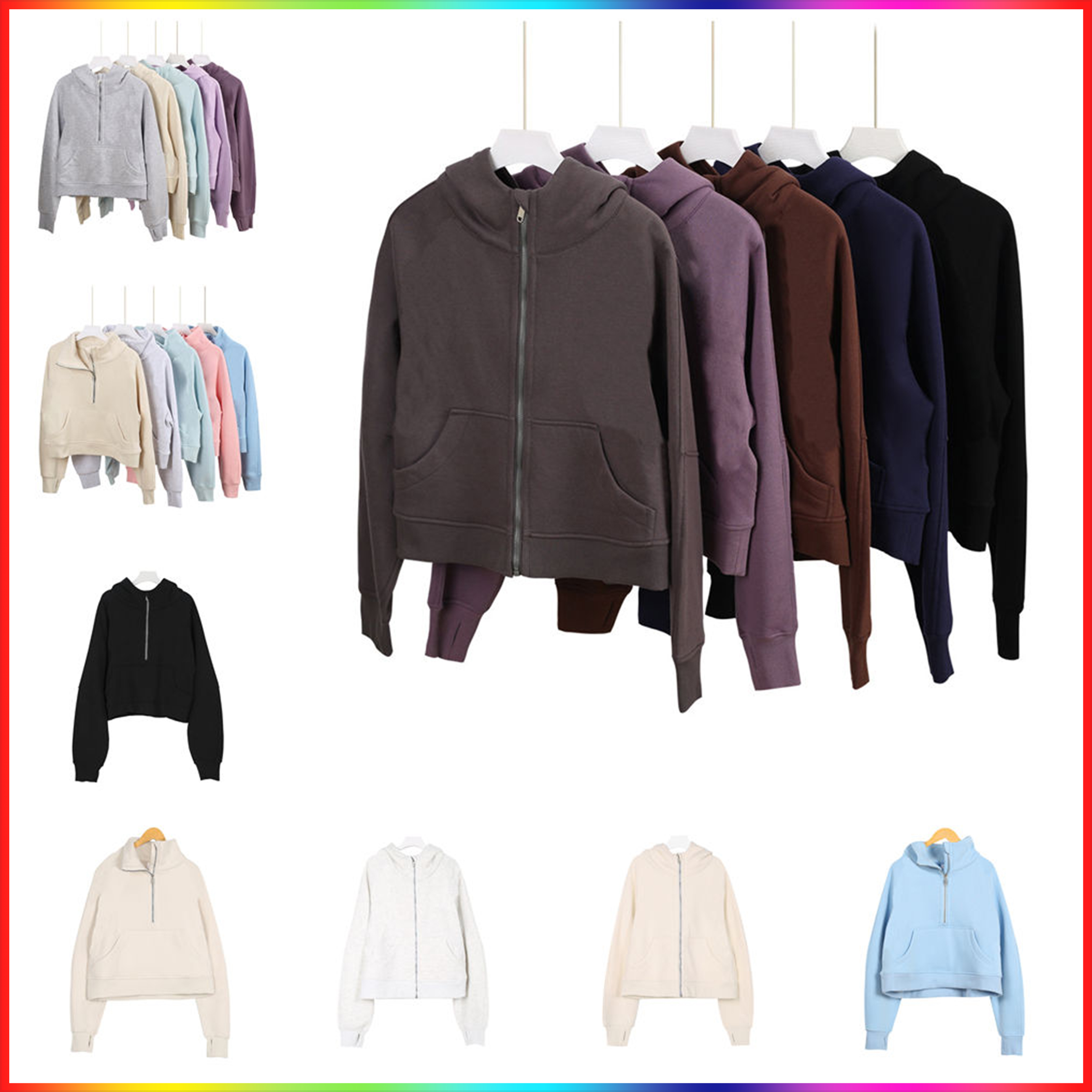 thick scuba womens yoga hoodies plus velvet jackets autumn and winter hoodys fashion essentials sports half zip terry designer sweater chothing loose clothes