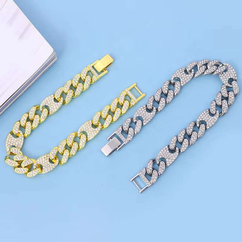DHcollection DIY Iced Out Men's Jewelry Alloy and Bg Rhie Hip Hop 13mm Width Spliced Miami Chain Bracelet