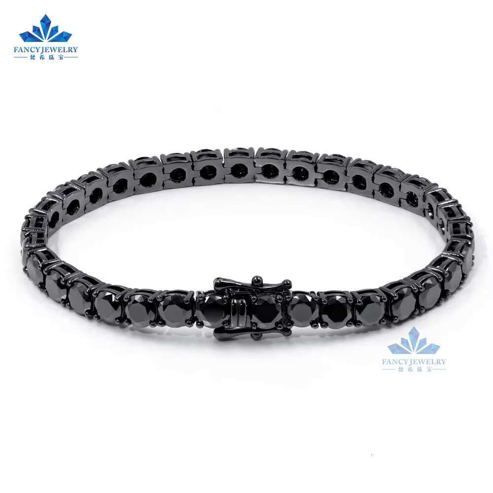 Hiphop Jewelry Iced Out Black Color VVS 925 Silver 3mm 4mm 5mm 6.5mm GRA Moissanite Diamond Tennis Chain Necklace for Man