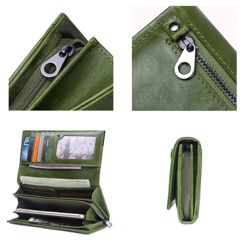 Contacts Genuine Leather Women Wallets Female Long Clutch Po Holder Wallet Large Capacity Wallet with Money Bag 250410