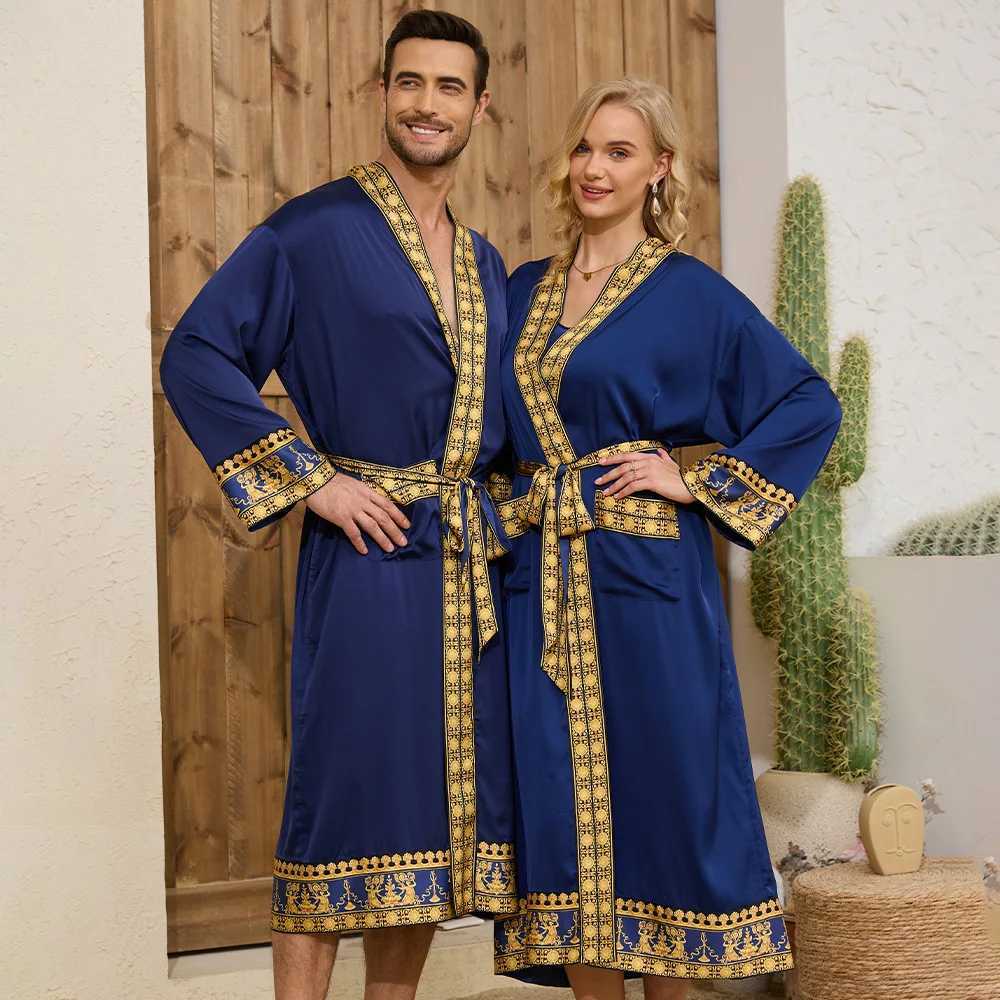 Autumn New Baroque Style Couple Nightgown Long Sleeve Robe Long Morning Robe Luxury Silk Satin Bathrobe Home Clothes C251115