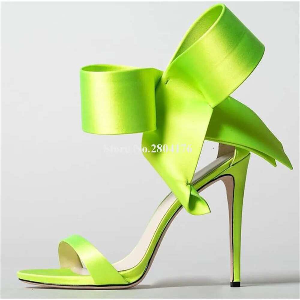 Charming Bowtoe Decorated Thin Sandals Pink Red Blue Satin Stiletto Heel Wedding Shoes Big Size Heels