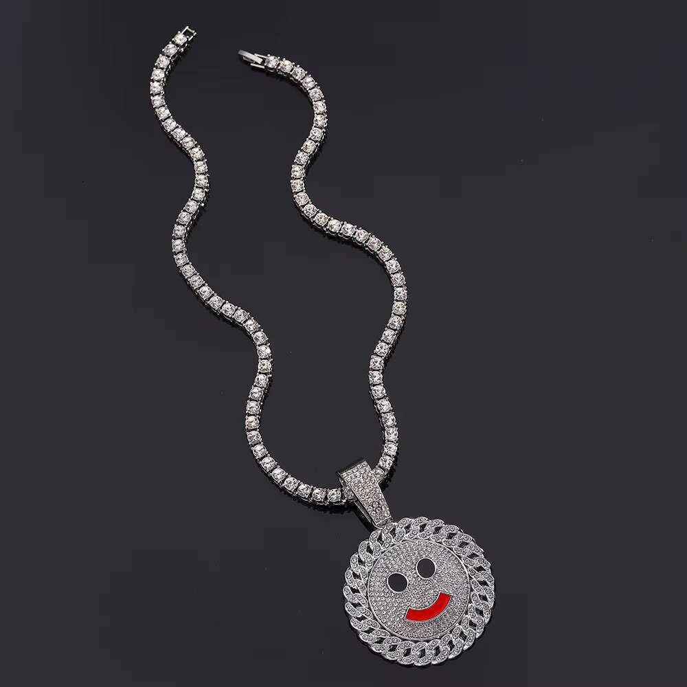 DHcollection Men's Hip Hop Alloy Tennis Chain Necklace and Full Bg CZ Smile Pendant Choker