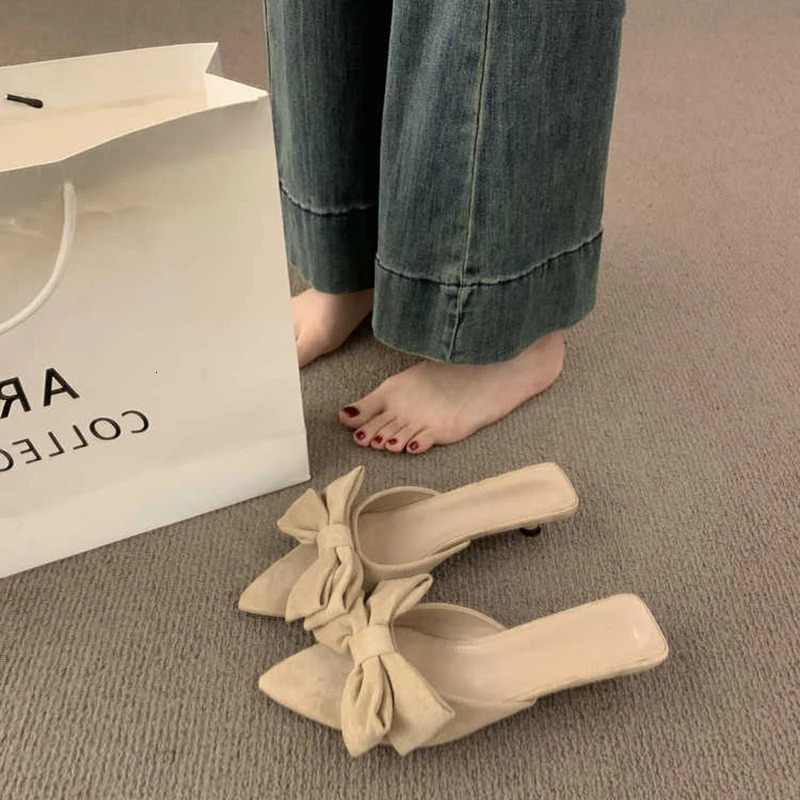 Womens summer bow low heel slider elegant open toe party dress shoes fashionable outdoor womens slider 250411