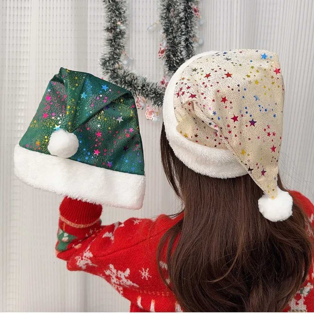 Christmas Hot Stamping Colored Star Hat Sparkling Deer Antler Bow Santa Claus Hats for Adult New Year Gift Christmas Party Decor Y251115