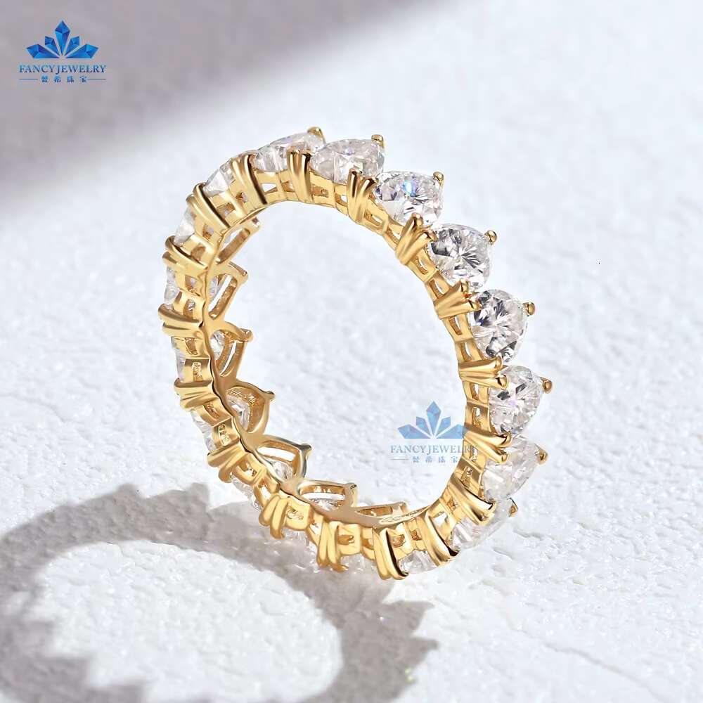 Custom D VVS Moissanite Eternity Band Jewelry 3.5x3.5mm Heart Lab Grown Moissnaite Gemstones 18K Gold Wedding Bands Rings