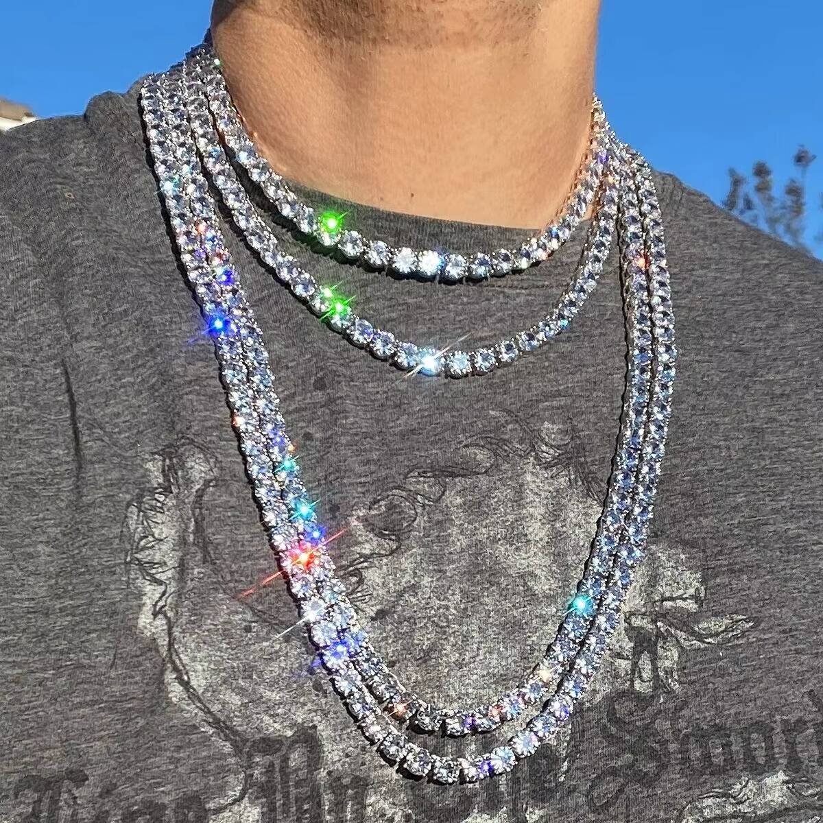 Luxury VVS D Moissanite Tennis Chain Hip Hop 925 Silver 3mm 4mm 5mm Tennis Bracelet Necklace Fashion Gold and White Jewelry