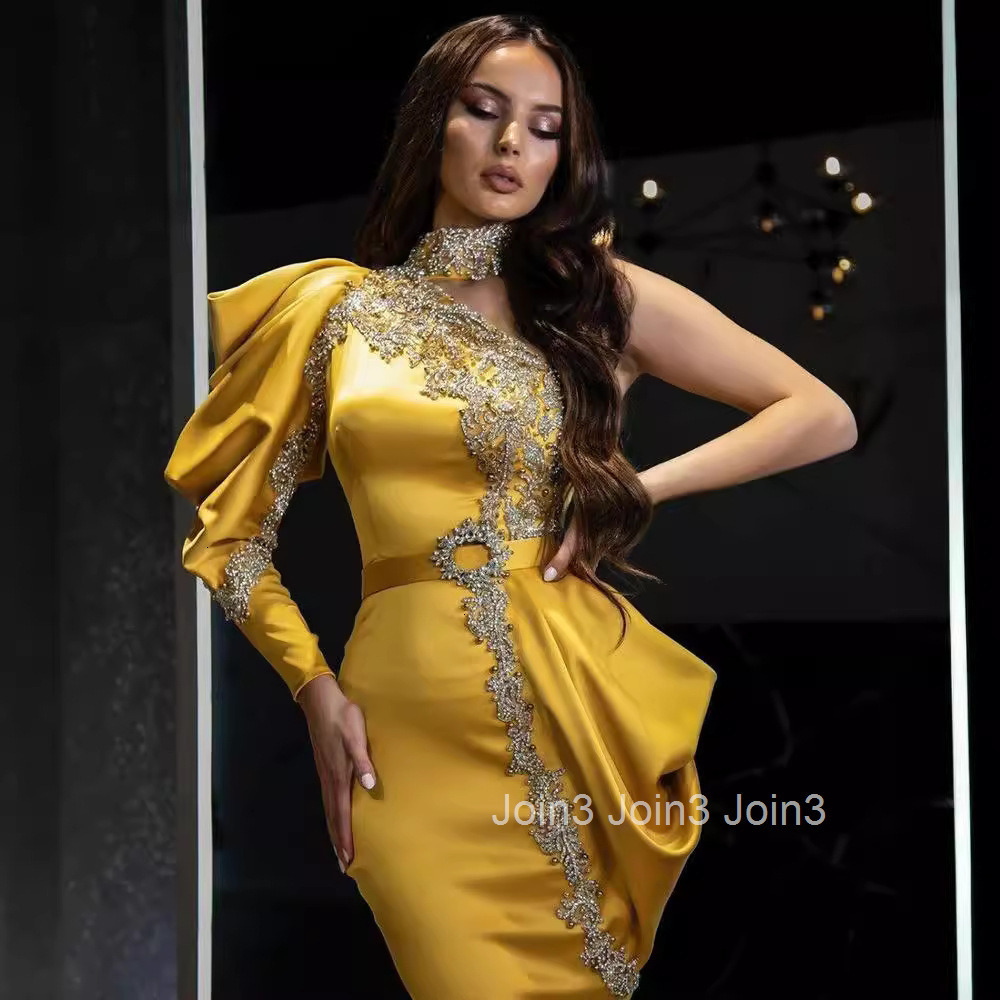 2025 New Evening Dress Womens Gold Plated High Neck Dress Banquet Dress