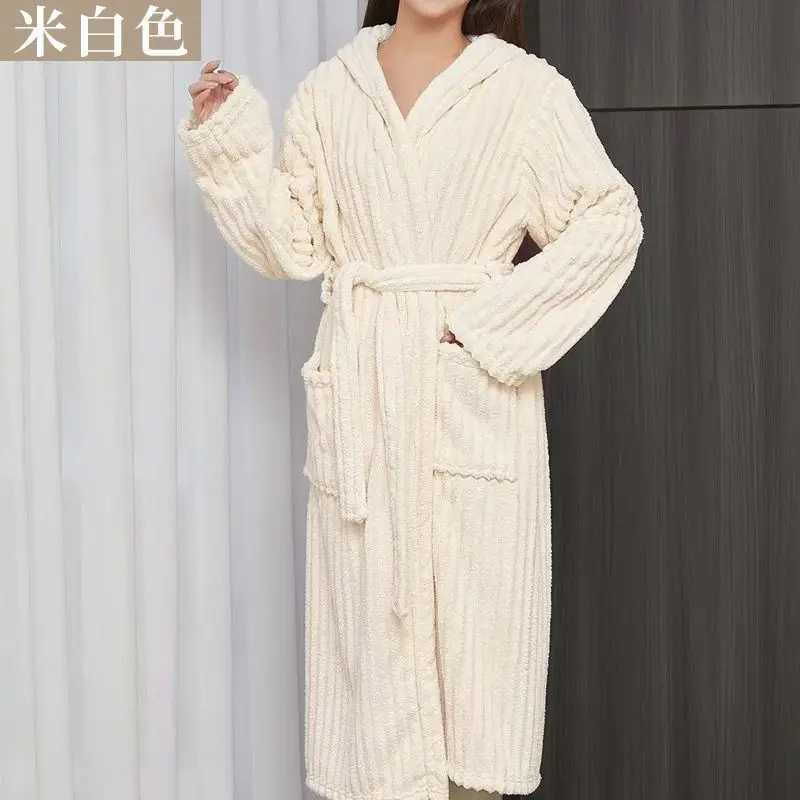 Bathrobe for autumn and winter absorbent thickened quick drying adult coral bath towel long couples soft nightgown hooded C251115