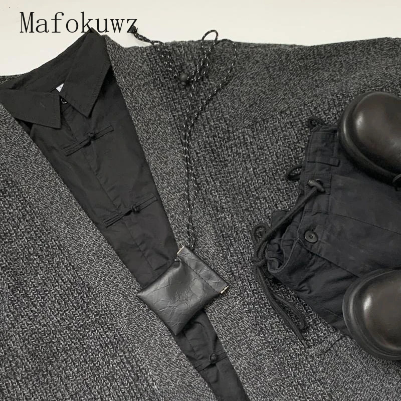 Autumn Retro Gray Knitted Cardigans Couple Loose Casual High Street Personalized Cardigan Sweaters Men Tops Male Clothes 250409