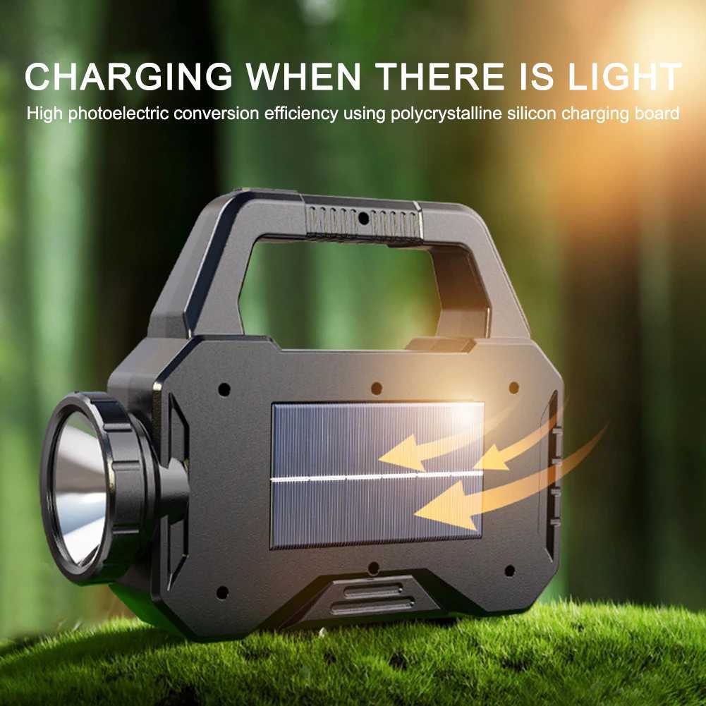Powerful Solar Spotlight Waterproof Solar Camping Lantern Long Range Handheld Spotlight Torch Super Bright for Outdoor Emergency M251115