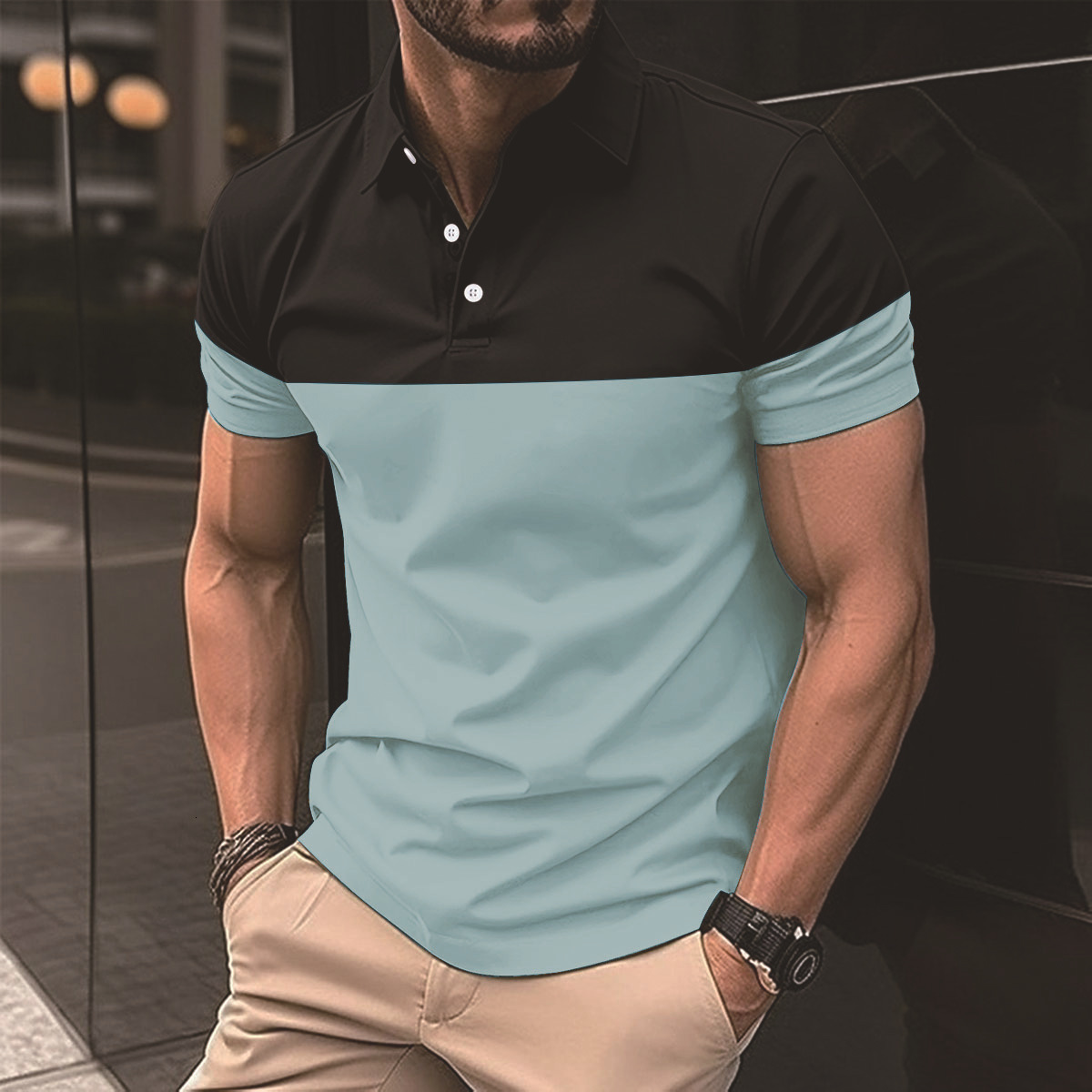 2025 casual spring and summer new style pullover collar printed button short sleeved polo shirt men's batch