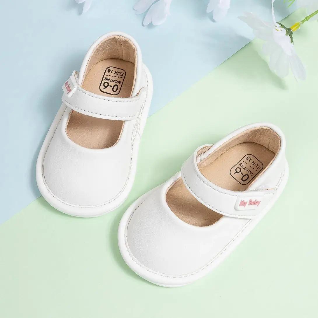 KIDSUN Fashion Black Leather Baby Shoes Girls Infant Non-Slip First Walker Crib Shoes Princess Wedding Dress Shoes Ballet Flats 250415