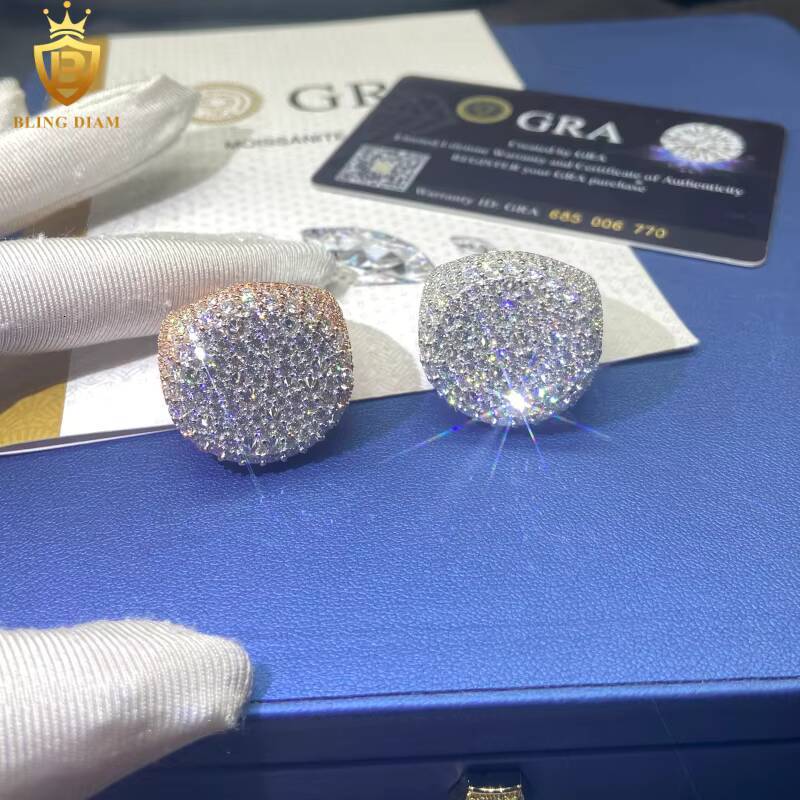 HipHop Jewelry 925 Sterling Silver Moissanite Ring Men Iced Out Moissanite Ring Round Brilliant Cut Pass Diamond Test with GRA