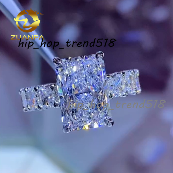 Wedding Ring Radiant Cut Luxury Design Full Moissanite Band 925silver Engagement Ring Custom Design