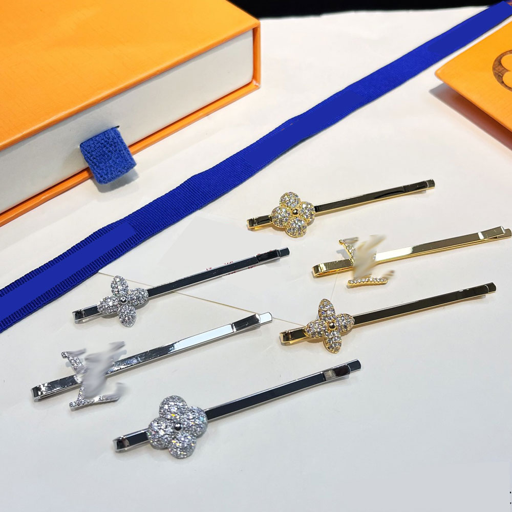 3pcs set L Designer Luxury Hair Clips hairpin hairgrip hairslide accessory Titanium steel Golden Silver flower shape with pearl High quality With Stamp