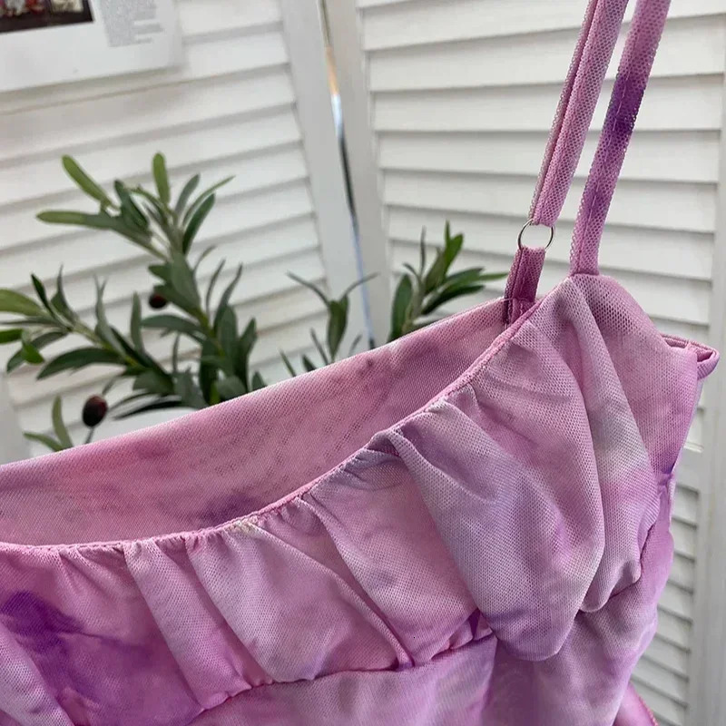 s Sweet Ruffles Mesh Camisole Top Lady Camis Sleeveless Printed Floral T shirts Stretch Slim Tanks For Slim Women 250415