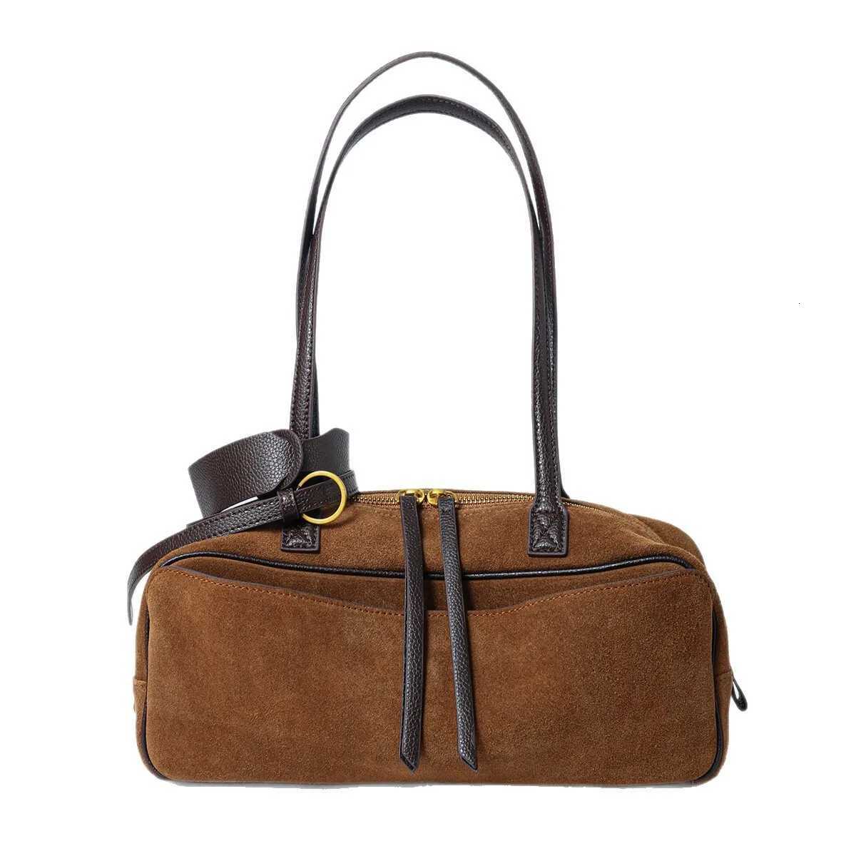 Niche Matte Cowhide Bowling New Commuter Large Capacity Boston Genuine Leather Handbag Shoulder Bag For Women Top-handle BagsW251115