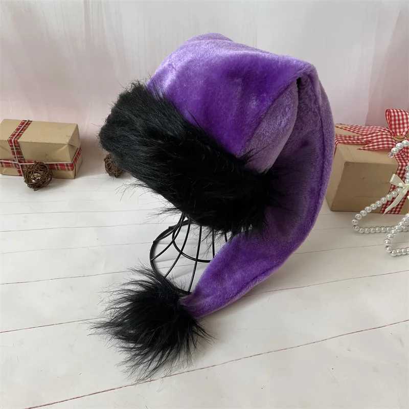 75cm Adult Black Plush Long Christmas Hat Xmas Costume Santa Halloween party decorations Y251115