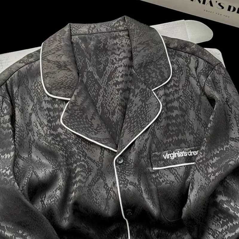 Mens sleepwear ice silk spring and summer home clothing young summer loose new sleepwear long sleeved oversized casual suit setXJ250415