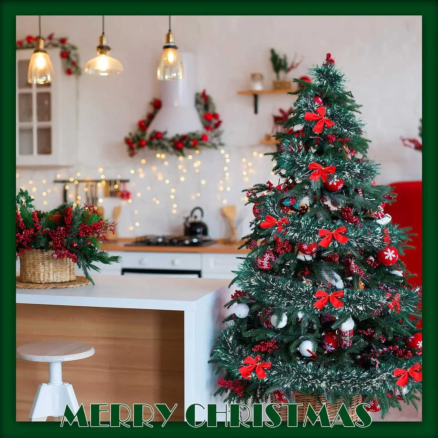 Christmas Tinsel Ribbons with Red Gold Bow Ribbon Garland Xmas Tree Hanging Pendent Wreath Ornament Wedding Party DecorationM251115