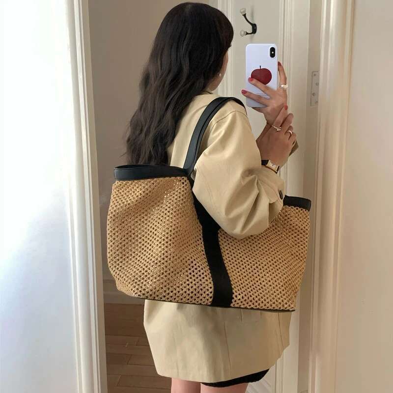 Brand Designer New Y-Shaped Straw Tote Large Capacity Shopping Beach Shoulder Underarm Woven Women's Bag