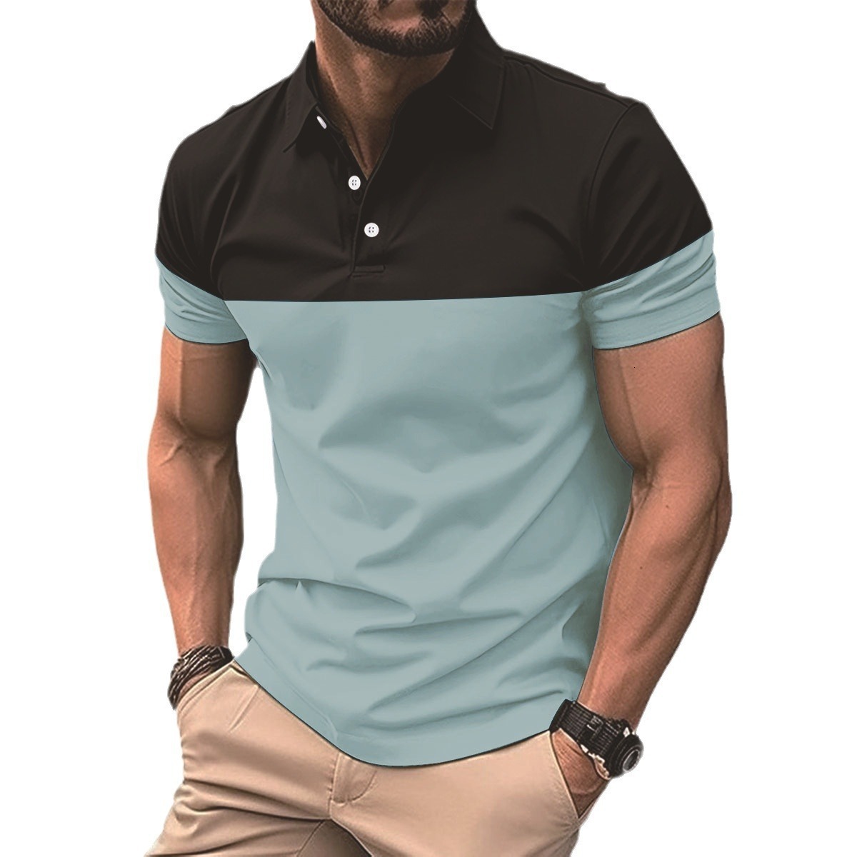 2025 casual spring and summer new style pullover collar printed button short sleeved polo shirt men's batch